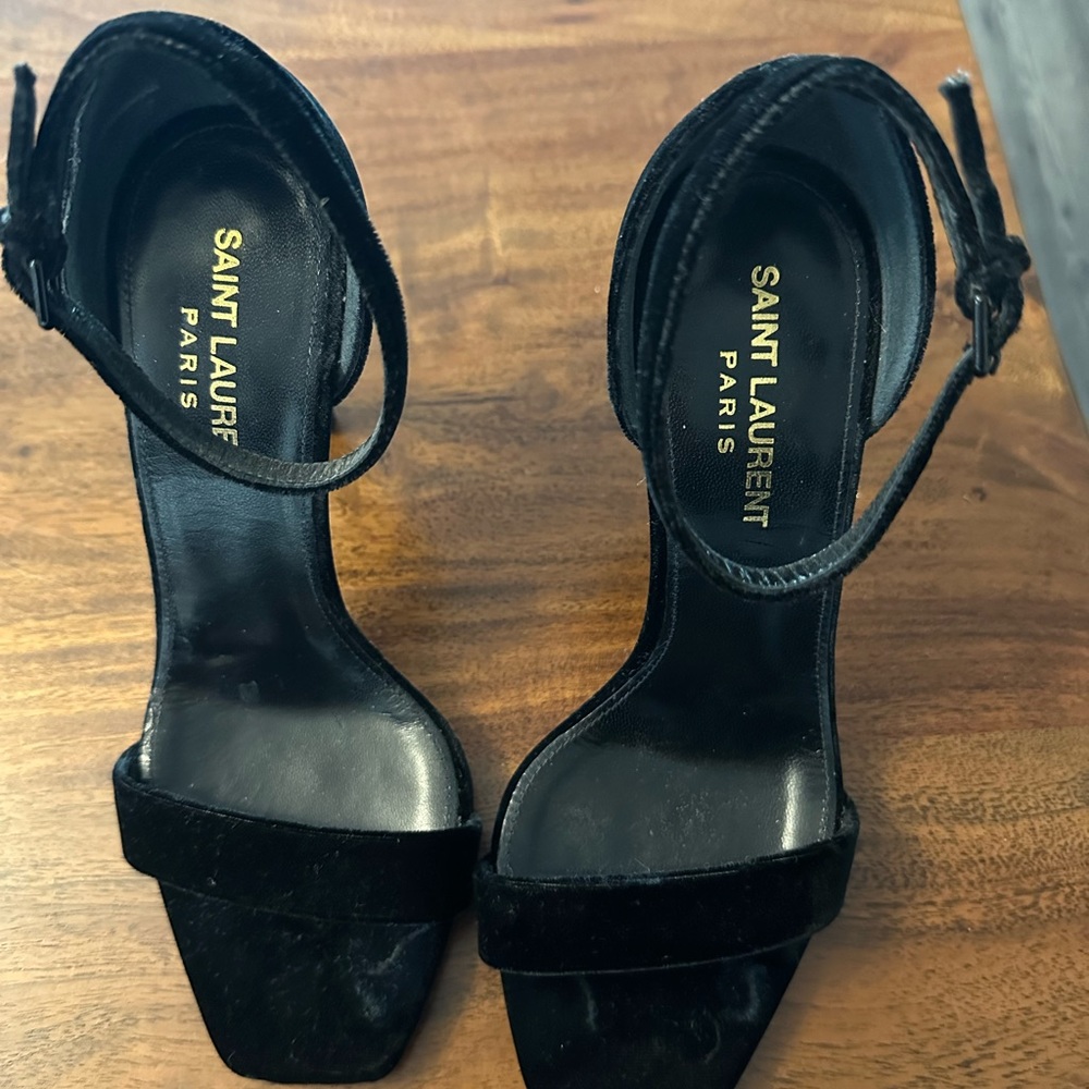 Saint Laurent Black Velvet Amber Ankle Strap